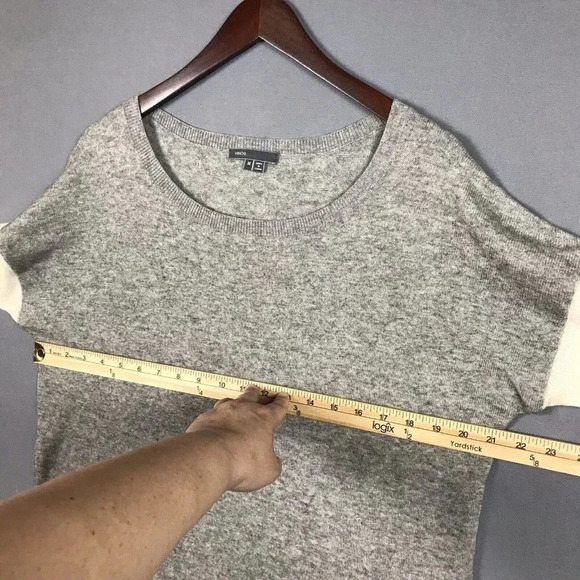 Vince WOOL CASHMERE Sweater Womens Size Medium Colorblock Gray Beige Bateau Neck - Picture 9 of 11